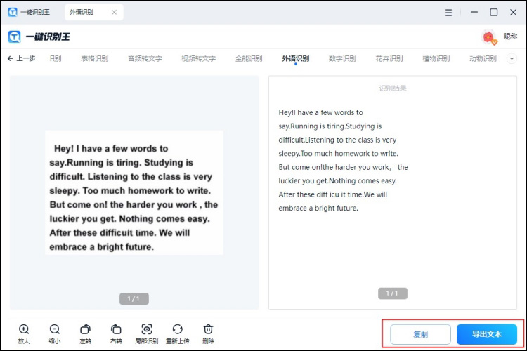 一键识别王一键识别外语图片文字结果